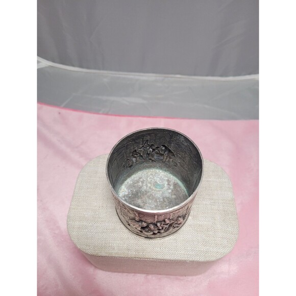 Antique Vtg Hans Jensen Silver Plate Cup Tin Denmark Story Scene - Picture 2 of 7